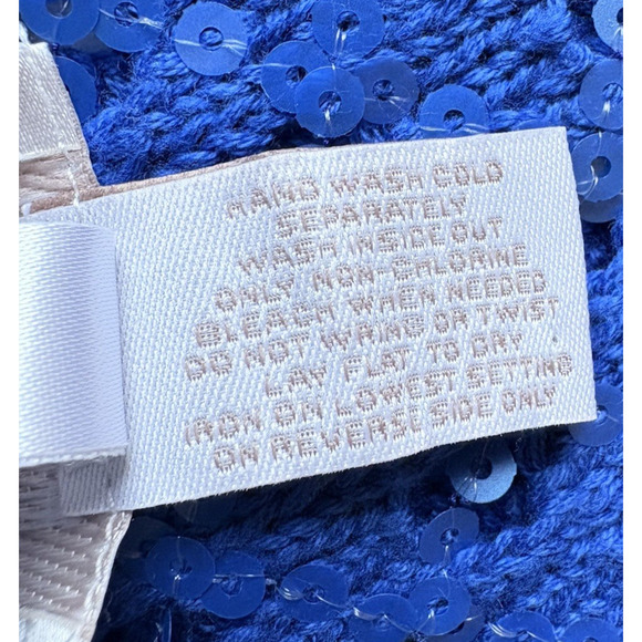 Chicos Size 1 | M /8 Sasha Sequin Pullover Sweater Royal Blue Open Knit Sparkly - Picture 6 of 11